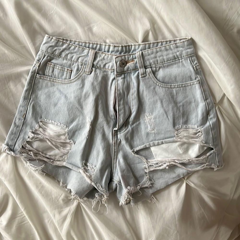 Light wash denim shorts